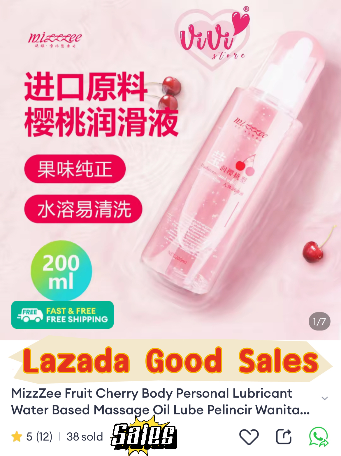 MizzZee Fruit Cherry 200ml Water Based Personal Body Lubricant Malaysia - Image 2