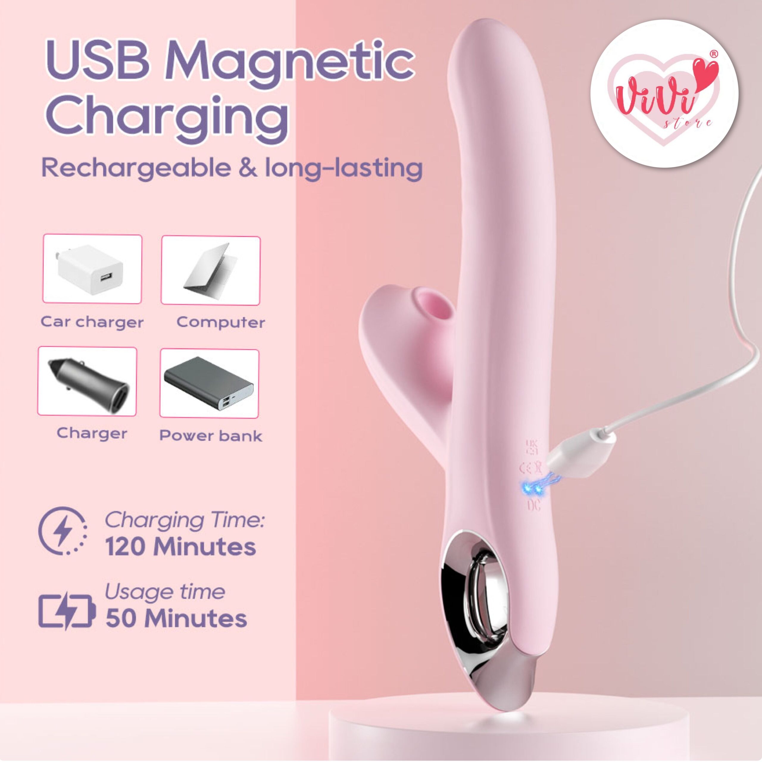 Vivi Rose 4 in 1 Sucking Thrusting Rotate Vibrator Wand Masturbator Women Adult Toy Malaysia - Image 5