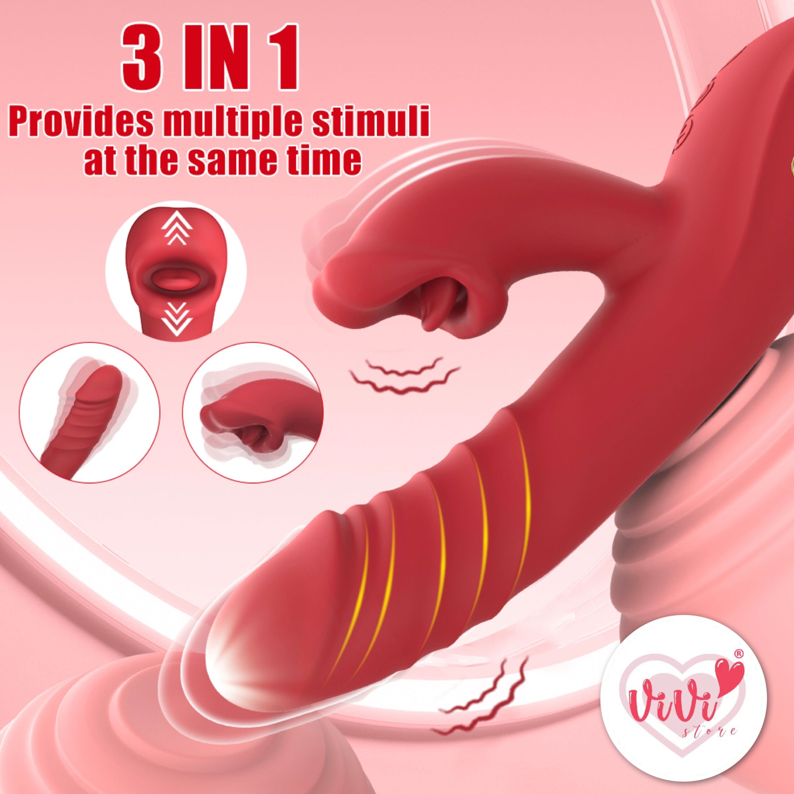 Vivi Rose 4 in 1 Sucking Thrusting Rotate Vibrator Wand Masturbator Women Adult Toy Malaysia - Image 9