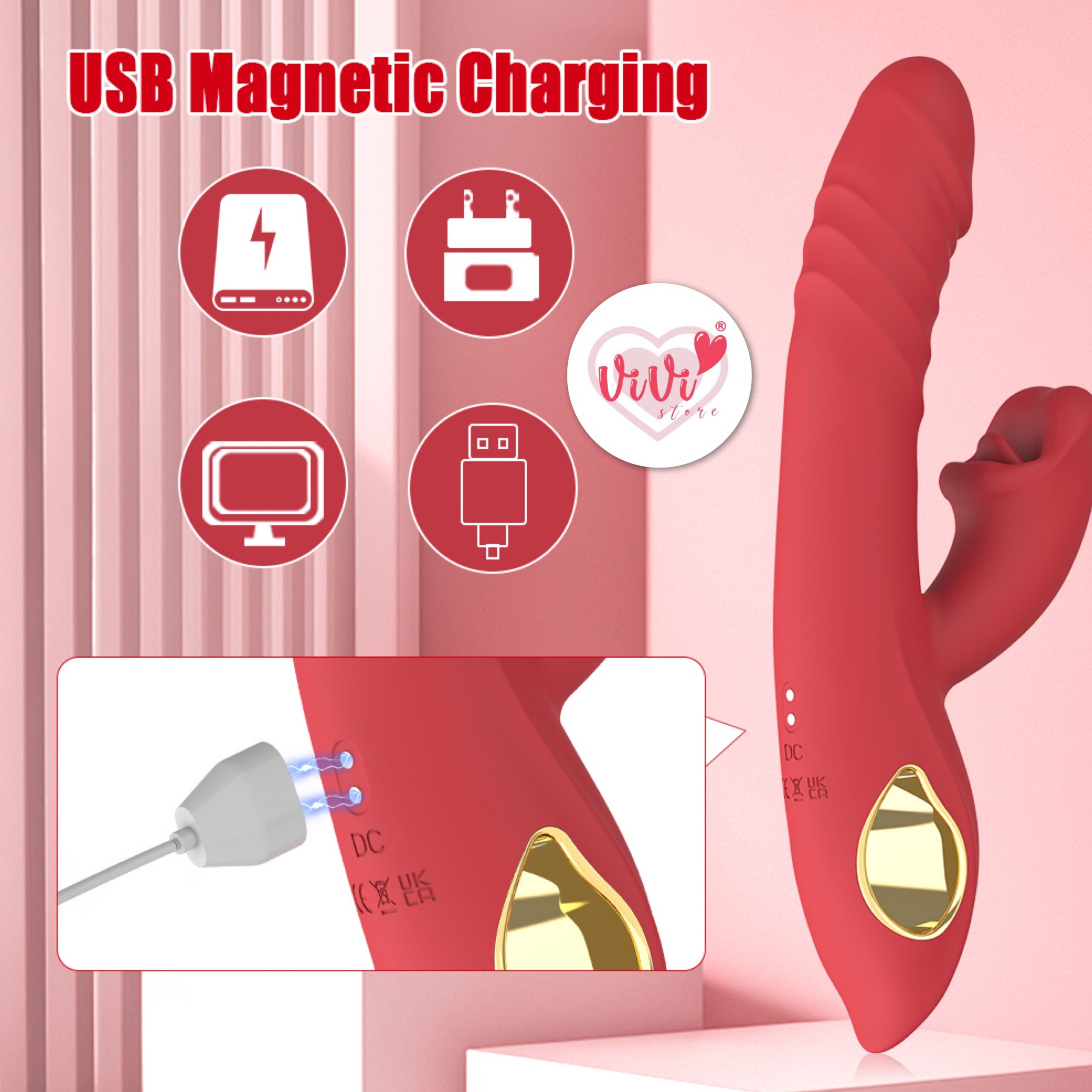 Vivi Rose 4 in 1 Sucking Thrusting Rotate Vibrator Wand Masturbator Women Adult Toy Malaysia - Image 12